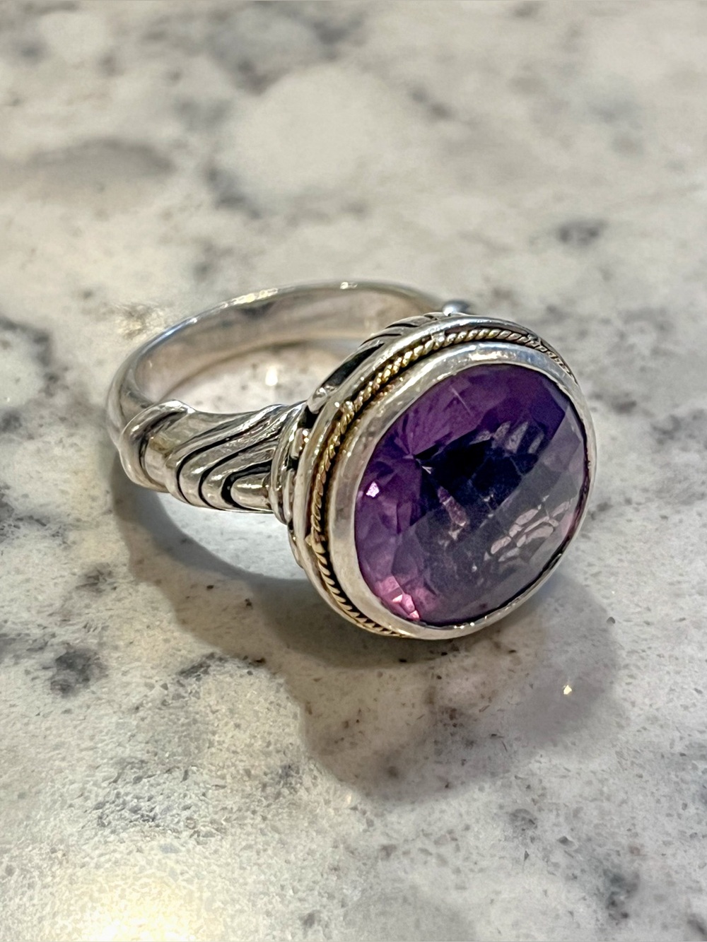 Genuine EFFY Bali Amethyst Ring 925 Sterling Silver W/ 18K Yellow Gold Bezel 🔥 - Picture 4 of 7